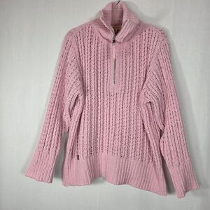 Simply Southern Pink Chenille Quarter Zip Knit Sweater Large